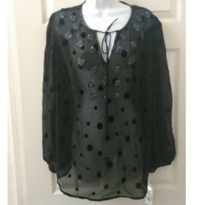 New Charter Club Black Sheer L/S Glitter Top